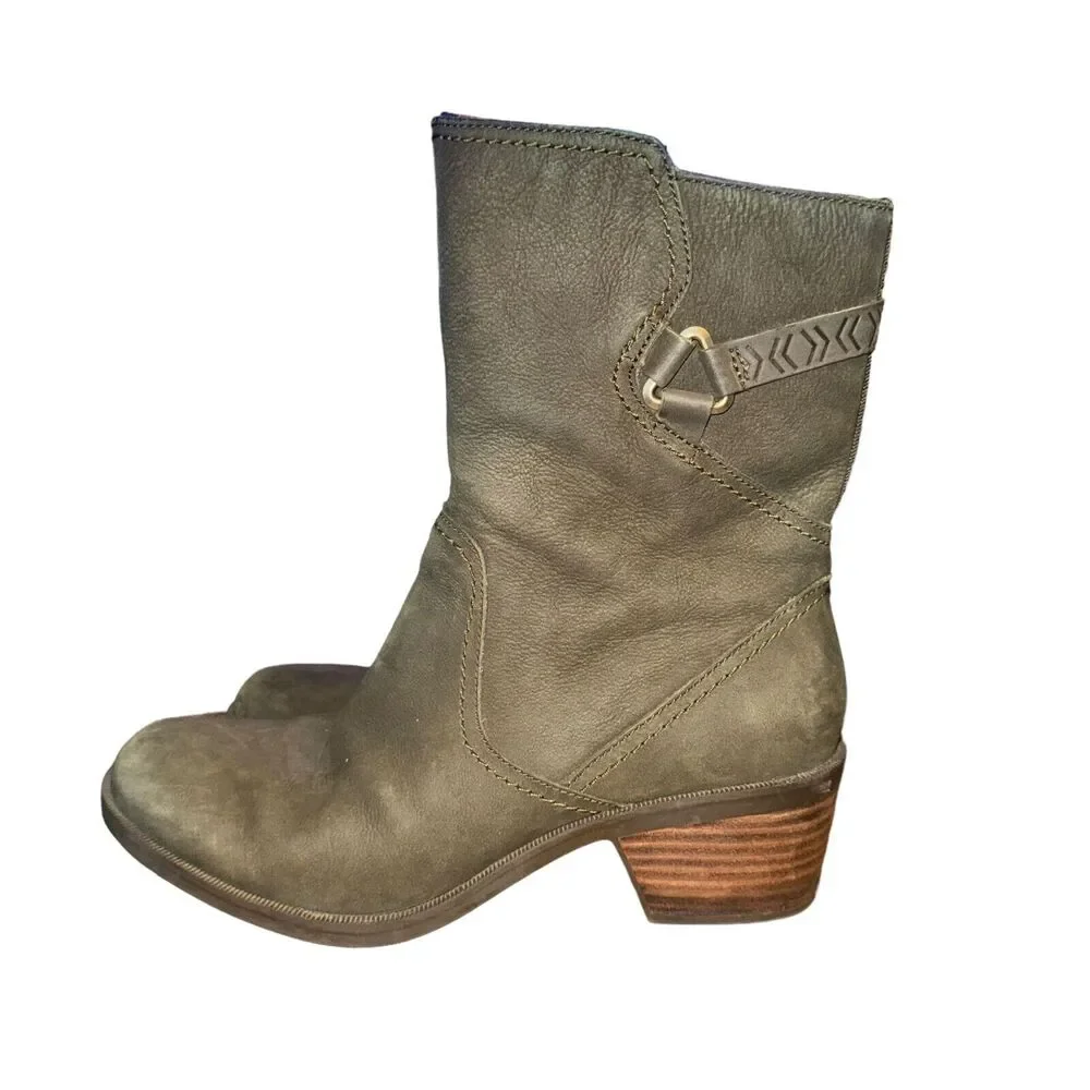 Teva Foxy Mid Boot Women's 8.5 Olive Green Leather Side Zip Biker Moto